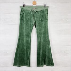 Juicy Couture Del Ray Velour Pants Size Medium Green Low Rise Flare Y2K Lounge